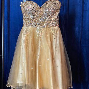Night Moves gold tulle dress with sequins, size 4